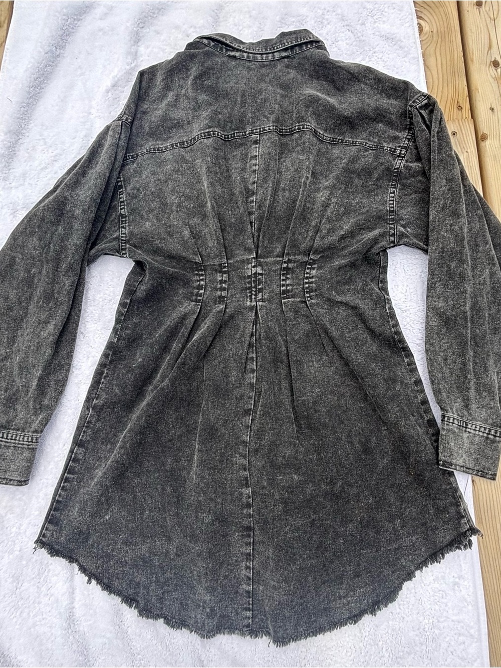 HYFVE Black Denim Tunic Shirt Dress Distressed Button Front Size S - Picture 7 of 7